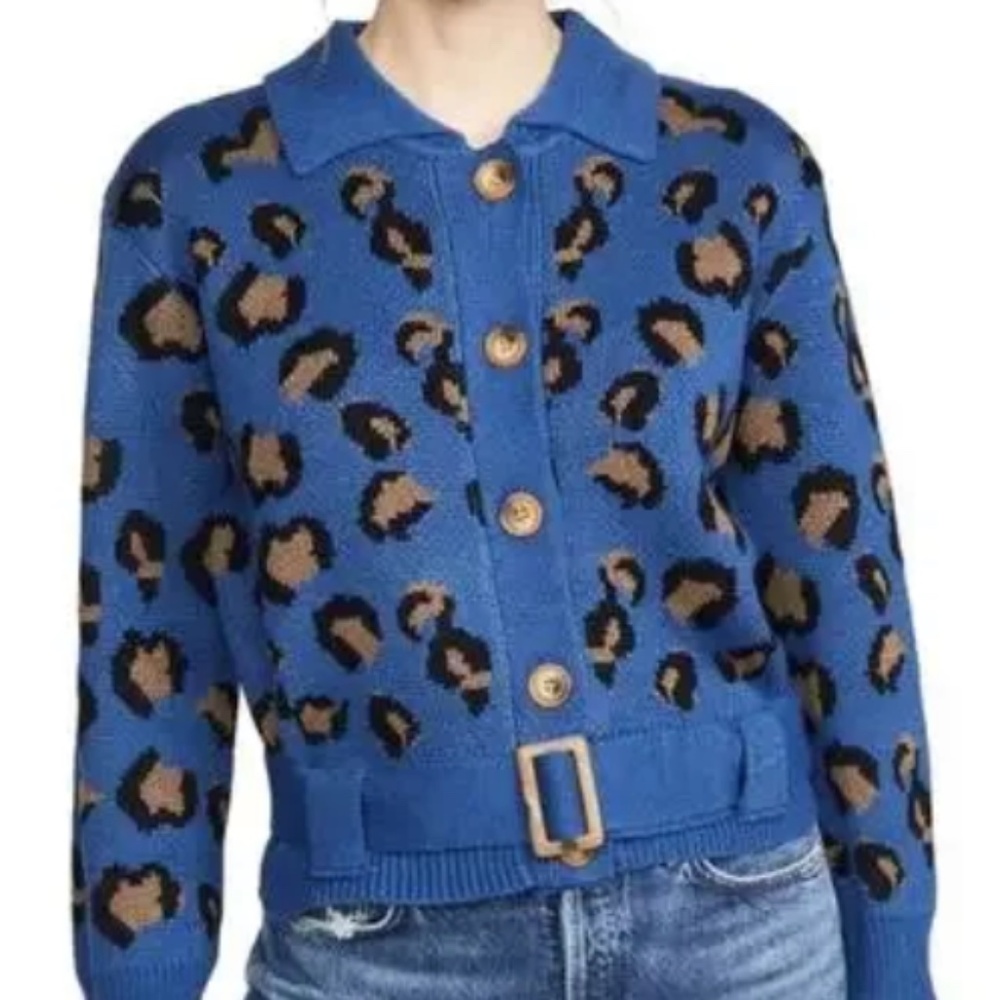 Moon River - Belted Leopard Cardigan Sweater - Women's Size Medium